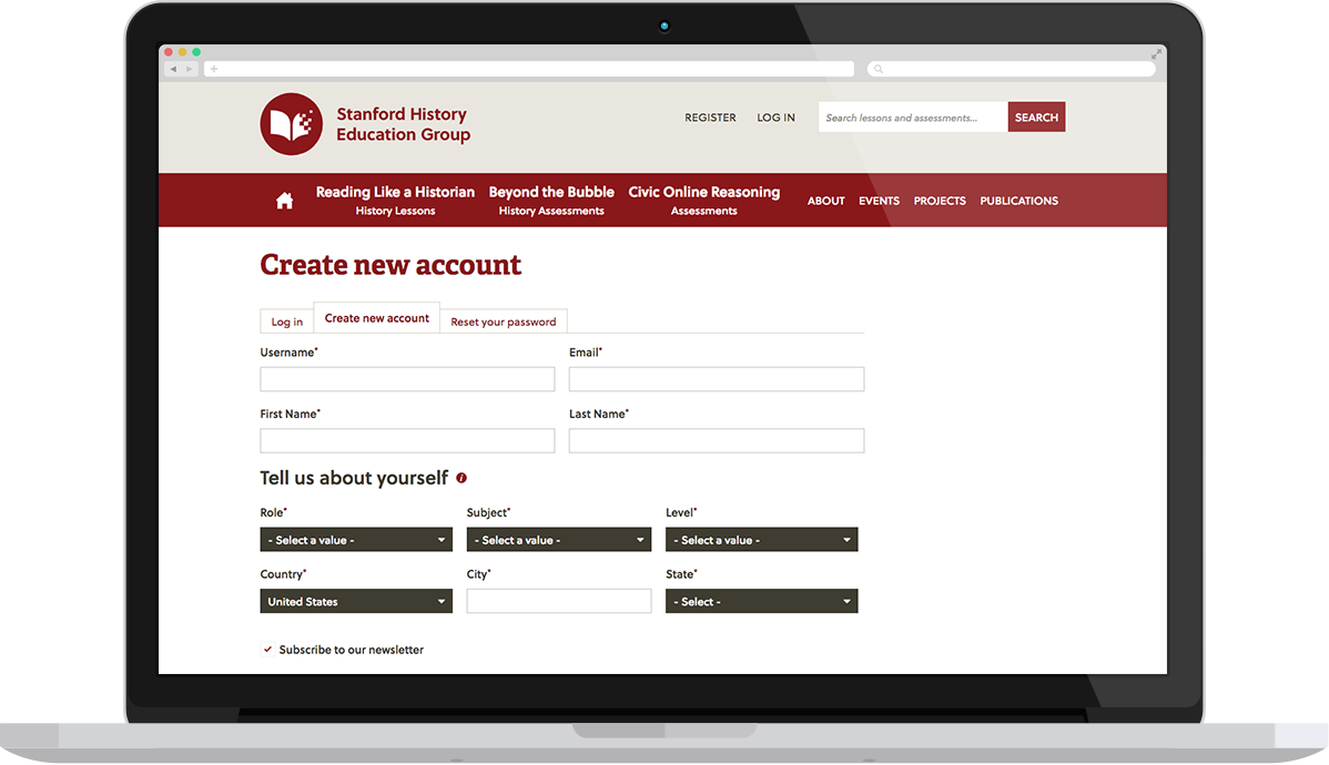 SHEG's registration screen 