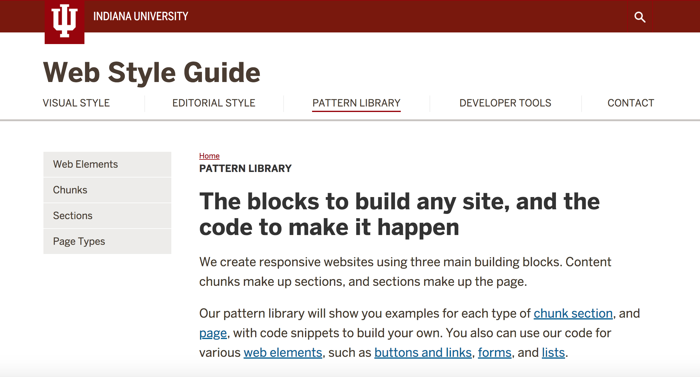 Screenshot of Indiana University website style guide